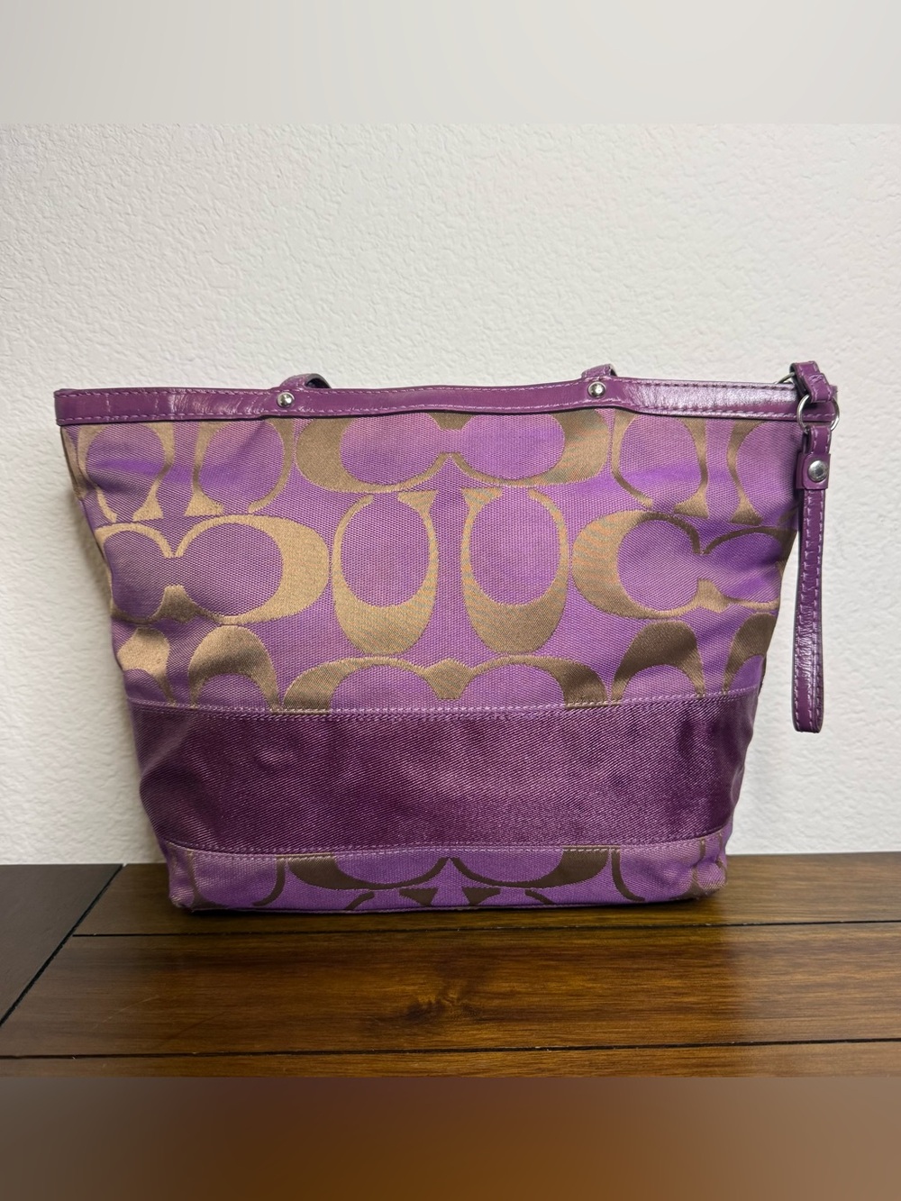 Coach Purple Canvas Tote with Leather Trim F1028 F15112 - Picture 2 of 15